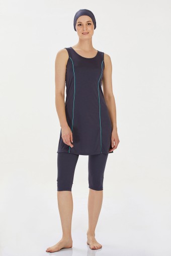 ROZAMAY - Rozamay Kadın Marga Yarı Kapalı Tesettür Mayo - Antrasit