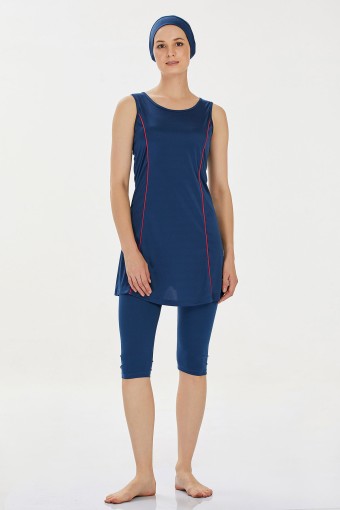 ROZAMAY - Rozamay Kadın Marga Yarı Kapalı Tesettür Mayo Büyük Beden - Açık Lacivert