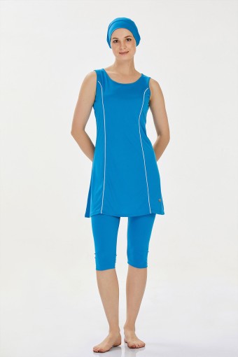 ROZAMAY - Rozamay Kadın Marga Yarı Kapalı Tesettür Mayo Büyük Beden - Petrol