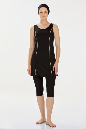 ROZAMAY - Rozamay Kadın Marga Yarı Kapalı Tesettür Mayo Büyük Beden - Siyah