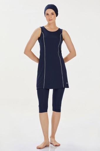 ROZAMAY - Rozamay Kadın Marga Yarı Kapalı Tesettür Mayo - Koyu Lacivert