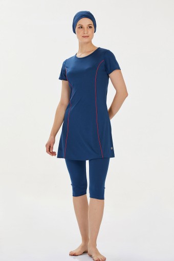 ROZAMAY - Rozamay Kadın Margarit Yarı Kapalı Tesettür Mayo - Açık Lacivert