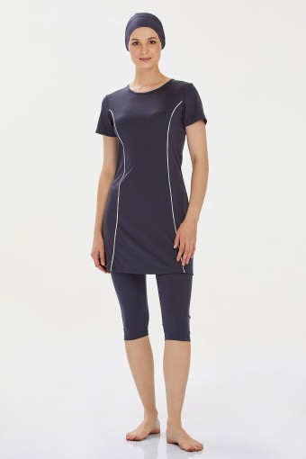 ROZAMAY - Rozamay Kadın Margarit Yarı Kapalı Tesettür Mayo - Antrasit