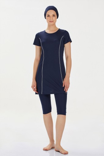 ROZAMAY - Rozamay Kadın Margarit Yarı Kapalı Tesettür Mayo - Koyu Lacivert