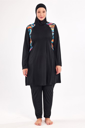 ROZAMAY - Rozamay Kadın Milan Tam Tesettür Mayo Likralı Büyük Beden - Siyah