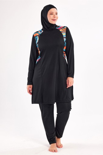ROZAMAY - Rozamay Kadın Milan Tam Tesettür Mayo Likralı Büyük Beden - Siyah (1)