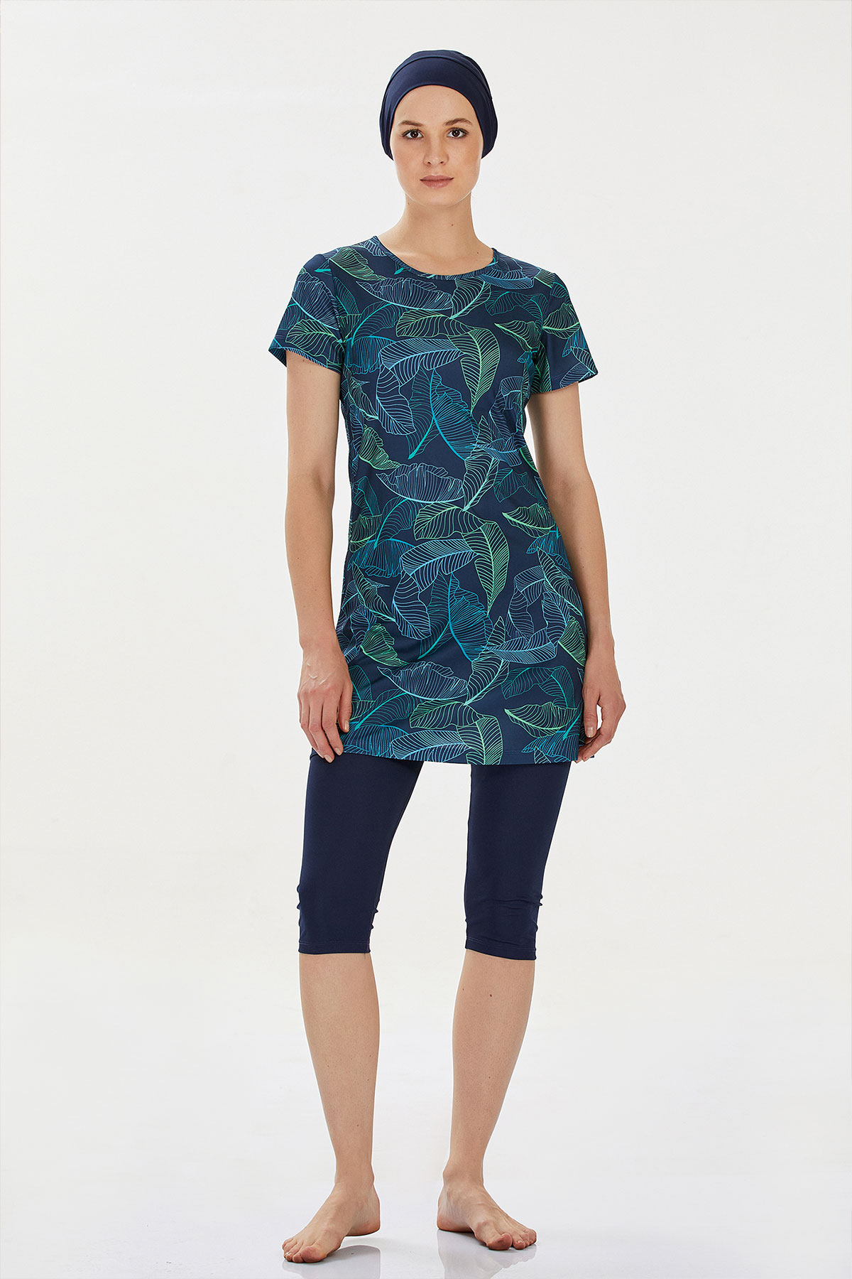 Rozamay Kadın Minsi Yarı Kapalı Tesettür Mayo Büyük Beden - Koyu Lacivert - Thumbnail