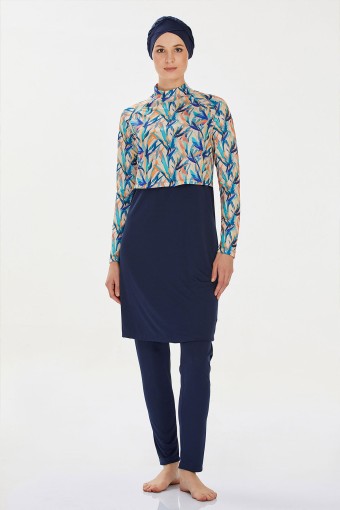 ROZAMAY - Rozamay Kadın Miren Tam Kapalı Tesettür Mayo - Koyu Lacivert