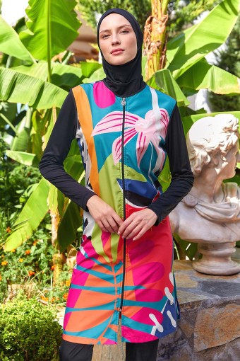 ROZAMAY - Rozamay Kadın Myla Tam Tesettür Mayo Tam Boy Fermuarlı - Siyah (1)