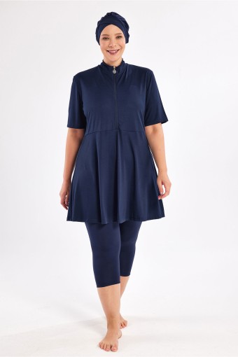 ROZAMAY - Rozamay Kadın Naomi Yarı Kapalı Tesettür Mayo Büyük Beden - Koyu Lacivert