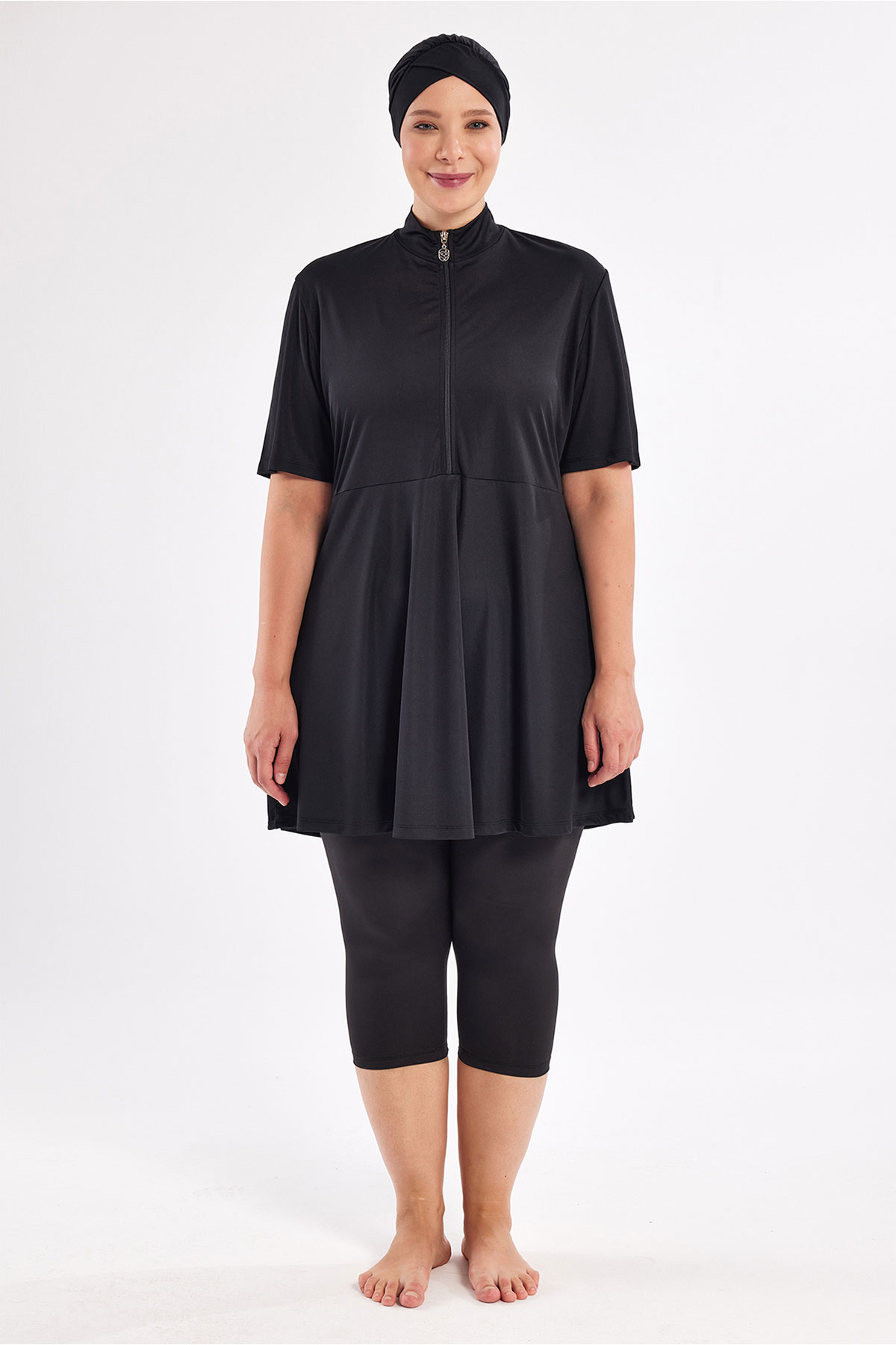 Rozamay Kadın Naomi Yarı Kapalı Tesettür Mayo Büyük Beden - Koyu Lacivert - Thumbnail