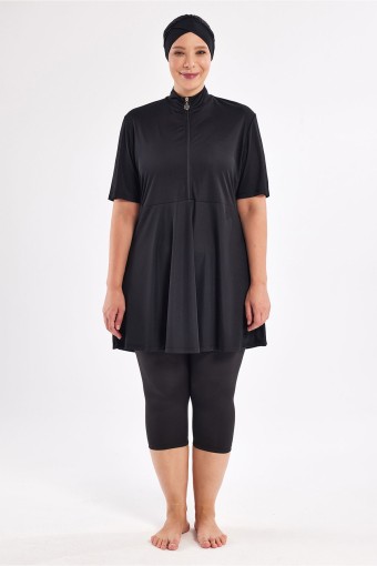 ROZAMAY - Rozamay Kadın Naomi Yarı Kapalı Tesettür Mayo Büyük Beden - Siyah