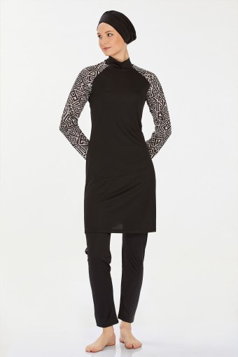 ROZAMAY - Rozamay Kadın Naya Tam Kapalı Tesettür Mayo - Siyah