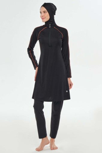 ROZAMAY - Rozamay Kadın Nila Tam Tesettür Mayo Fermuar Detaylı - Siyah