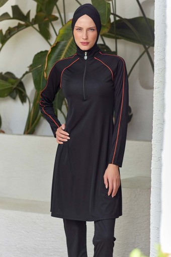 ROZAMAY - Rozamay Kadın Nila Tam Tesettür Mayo Fermuar Detaylı - Siyah (1)