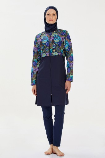 ROZAMAY - Rozamay Kadın Nola Tam Kapalı Tesettür Mayo - Koyu Lacivert
