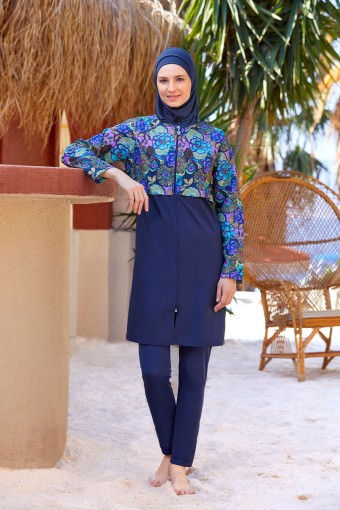 ROZAMAY - Rozamay Kadın Nola Tam Kapalı Tesettür Mayo - Koyu Lacivert (1)