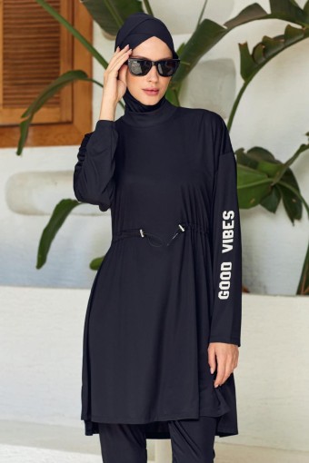 ROZAMAY - Rozamay Kadın Opal Tam Tesettür Mayo - Siyah