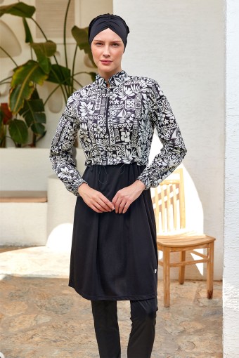 ROZAMAY - Rozamay Kadın Penelope Tam Tesettür Mayo Likralı - Siyah