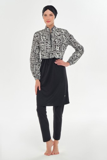 ROZAMAY - Rozamay Kadın Penelope Tam Tesettür Mayo Likralı - Siyah (1)