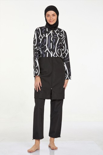 ROZAMAY - Rozamay Kadın Pinny Tam Kapalı Tesettür Mayo - Siyah