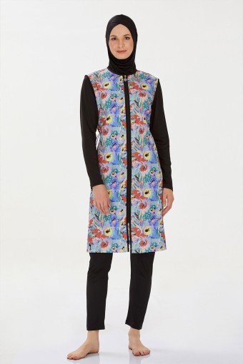 ROZAMAY - Rozamay Kadın Reed Tam Kapalı Tesettür Mayo - Siyah