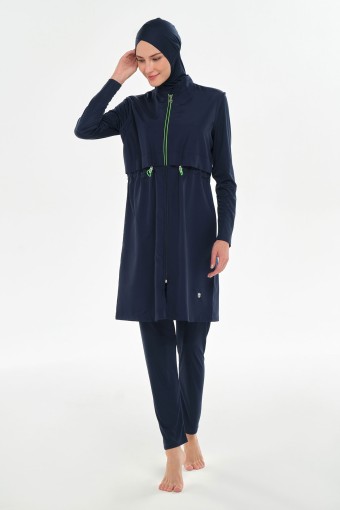 ROZAMAY - Rozamay Kadın Rio Tam Tesettür Mayo Tam Boy Fermuarlı Büyük Beden - Lacivert (1)