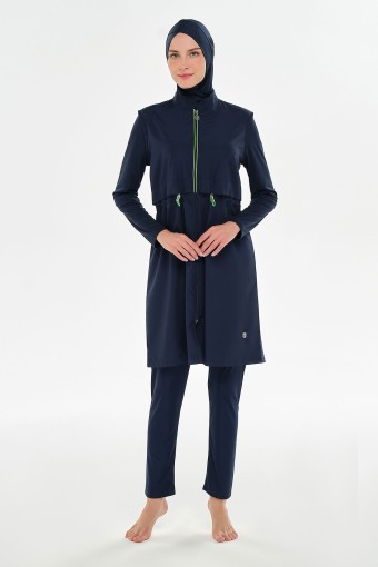 ROZAMAY - Rozamay Kadın Rio Tam Tesettür Mayo Tam Boy Fermuarlı Büyük Beden - Lacivert