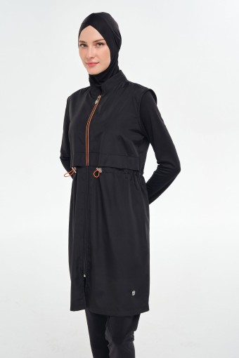 ROZAMAY - Rozamay Kadın Rio Tam Tesettür Mayo Tam Boy Fermuarlı Büyük Beden - Siyah (1)