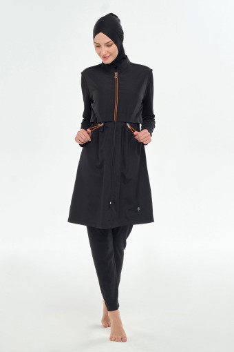 ROZAMAY - Rozamay Kadın Rio Tam Tesettür Mayo Tam Boy Fermuarlı Büyük Beden - Siyah (1)