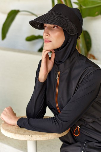 ROZAMAY - Rozamay Kadın Rio Tam Tesettür Mayo Tam Boy Fermuarlı Büyük Beden - Siyah