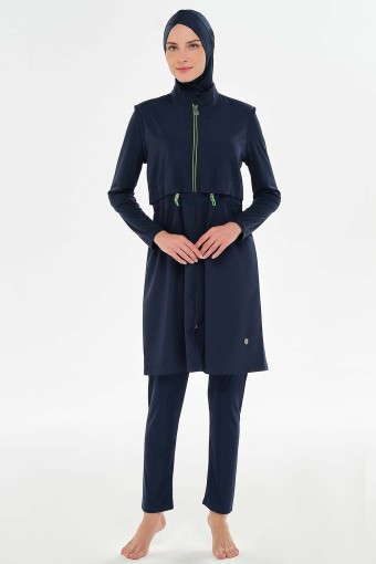 ROZAMAY - Rozamay Kadın Rio Tam Tesettür Mayo Tam Boy Fermuarlı - Lacivert