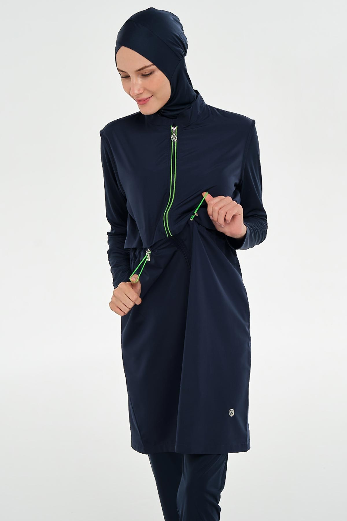 Rozamay Kadın Rio Tam Tesettür Mayo Tam Boy Fermuarlı - Lacivert - Thumbnail