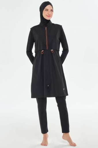 ROZAMAY - Rozamay Kadın Rio Tam Tesettür Mayo Tam Boy Fermuarlı - Siyah