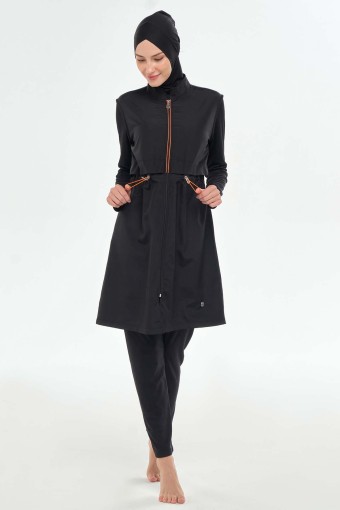 ROZAMAY - Rozamay Kadın Rio Tam Tesettür Mayo Tam Boy Fermuarlı - Siyah (1)