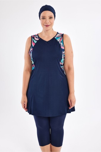 ROZAMAY - Rozamay Kadın Rıta Yarı Kapalı Tesettür Mayo Büyük Beden - Koyu Lacivert (1)