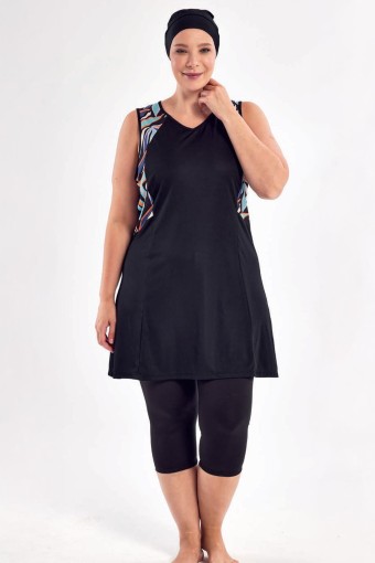 ROZAMAY - Rozamay Kadın Rıta Yarı Kapalı Tesettür Mayo Büyük Beden - Siyah