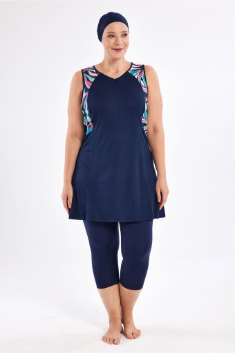 ROZAMAY - Rozamay Kadın Rıta Yarı Kapalı Tesettür Mayo Büyük Beden - Siyah (1)