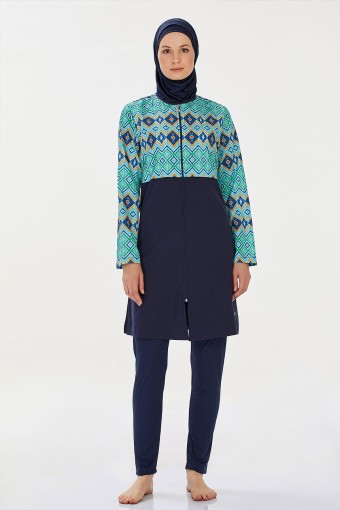 ROZAMAY - Rozamay Kadın Rohana Tam Kapalı Tesettür Mayo - Koyu Lacivert