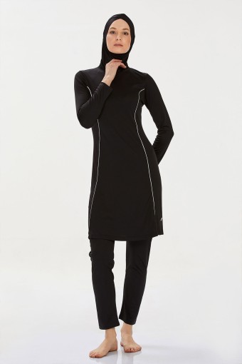 ROZAMAY - Rozamay Kadın Rozzr Tam Kapalı Tesettür Mayo - Siyah