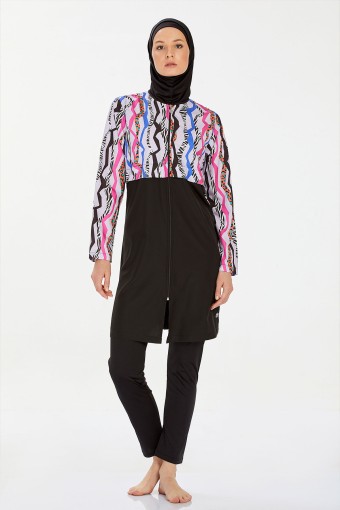 ROZAMAY - Rozamay Kadın Sarna Tam Kapalı Tesettür Mayo - Siyah