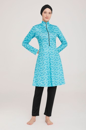 ROZAMAY - Rozamay Kadın Tam Kapalı Tesettür Mayo Desenli - Siyah (1)