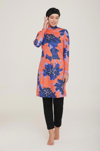 ROZAMAY - Rozamay Kadın Tam Kapalı Tesettür Mayo Desenli - Siyah