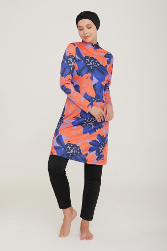 ROZAMAY - Rozamay Kadın Tam Kapalı Tesettür Mayo Desenli - Siyah (1)