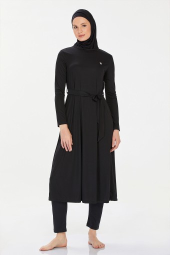 ROZAMAY - Rozamay Kadın Venessa Tam Kapalı Tesettür Mayo Büyük Beden - Siyah