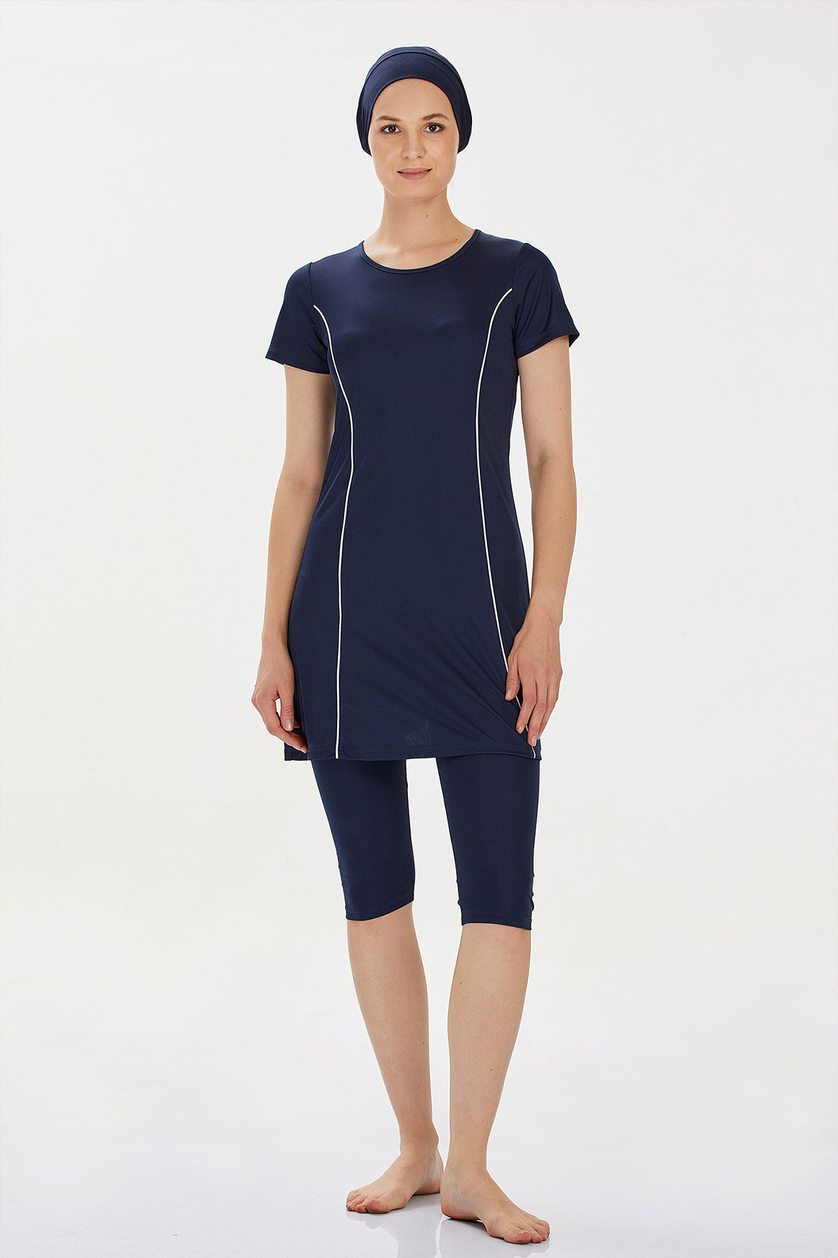 Rozamay Kadın Yarı Kapalı Tesettür Mayo Büyük Beden - Koyu Lacivert - Thumbnail