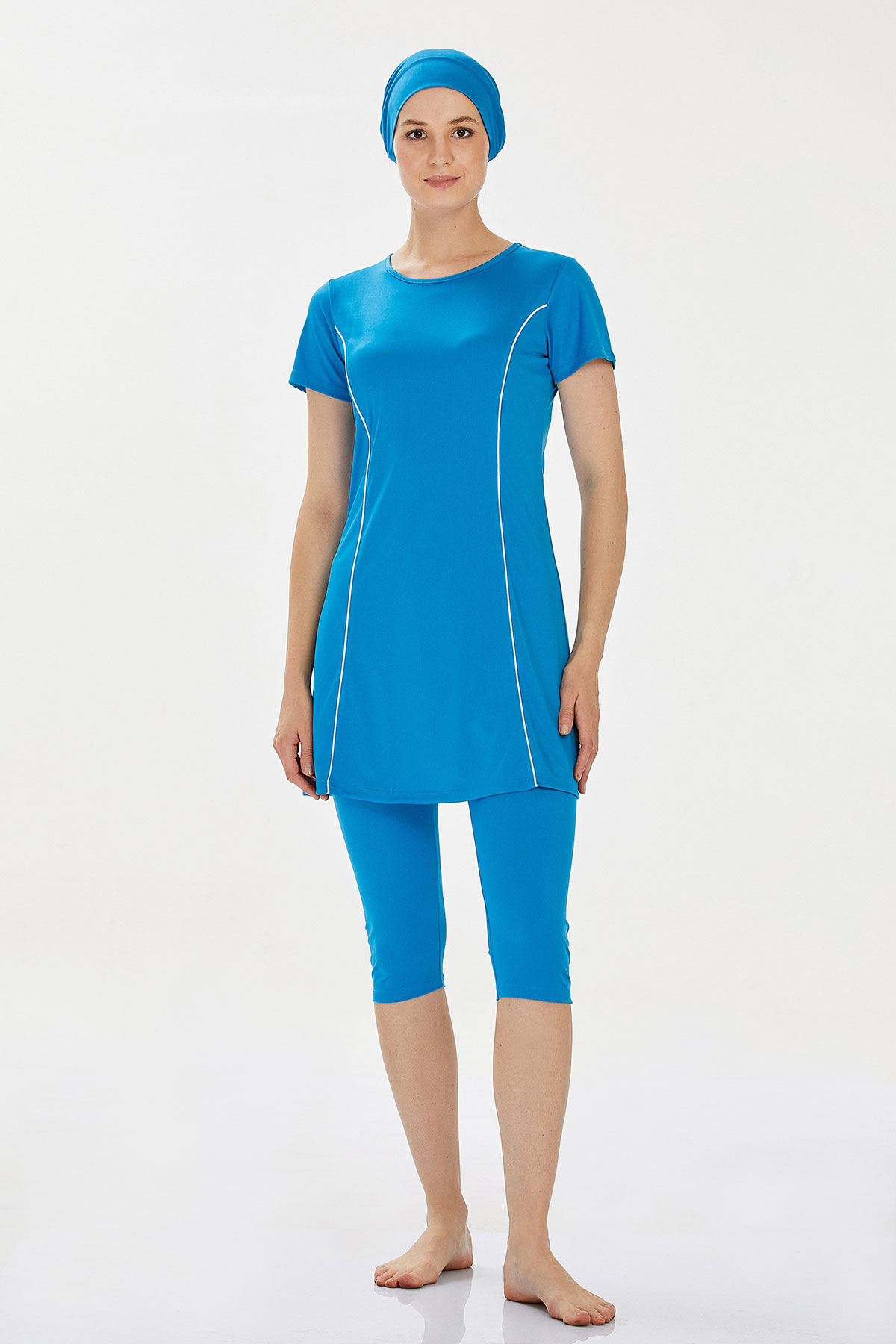 Rozamay Kadın Yarı Kapalı Tesettür Mayo Büyük Beden - Petrol - Thumbnail