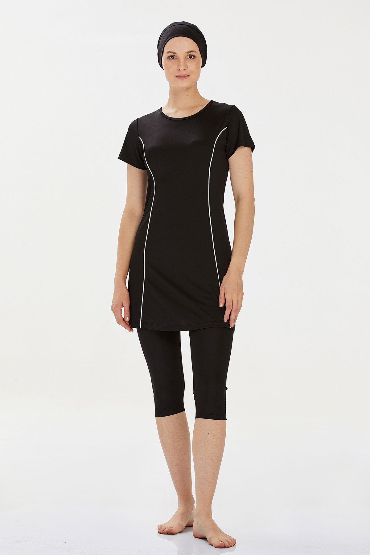 Rozamay Kadın Yarı Kapalı Tesettür Mayo Büyük Beden - Siyah - Thumbnail