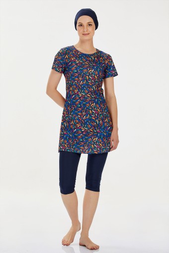 ROZAMAY - Rozamay Kadın Yeona Yarı Kapalı Tesettür Mayo - Koyu Lacivert