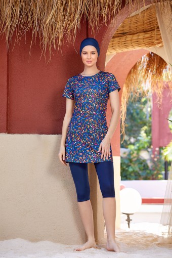 ROZAMAY - Rozamay Kadın Yeona Yarı Kapalı Tesettür Mayo - Koyu Lacivert (1)